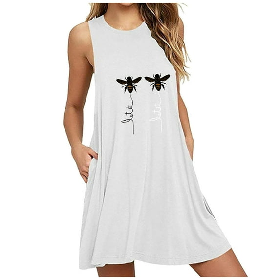 fartey Nightgowns for Women Plus Size Sleeveless House Dress Ladies Trendy Print Tank Dress Flowy Round Neck Mini Nightdress with Pockets, S-6XL