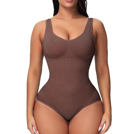 fartey One Piece Bodysuit for Women Solid Color Tummy Control Shapewear with Built in Bra Jumpsuit Body Shaper