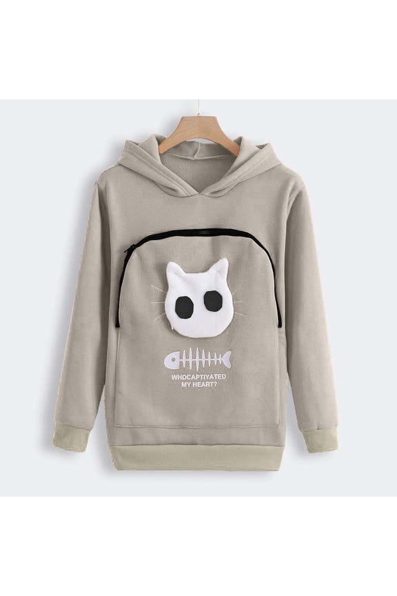 Pet Carrier Hoodie For Women Casual Sweatshirt Animal Pouch Hood Tops Carry Cat Breathable Pullover Blouse Plus Size