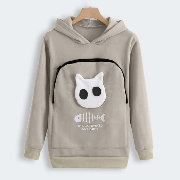 fartey Pet Carrier Hoodie For Women Casual Sweatshirt Animal Pouch Hood Tops Carry Cat Breathable Pullover Blouse Plus Size
