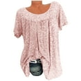 thumbnail image 1 of fartey Plus Size Boho Shirts for Women Loose Ruched Floral Printed Blouse Flowy Elegant Short Sleeved Tunic Tops Stylish Round Neck Summer Vacation T-shirts, S-5XL, 1 of 7