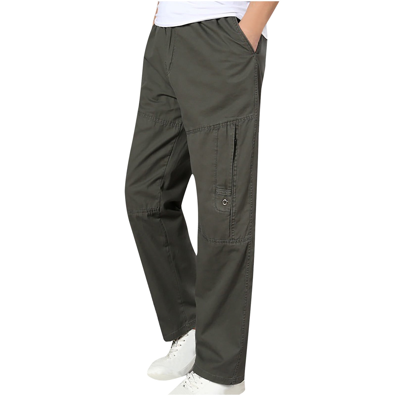 fartey Plus Size Cargo Pant for Men with Multiple Pockets Zipper Elastic  Waist Trousers Baggy Fit Workout Work Hiking Camping Pants, M-5XL 