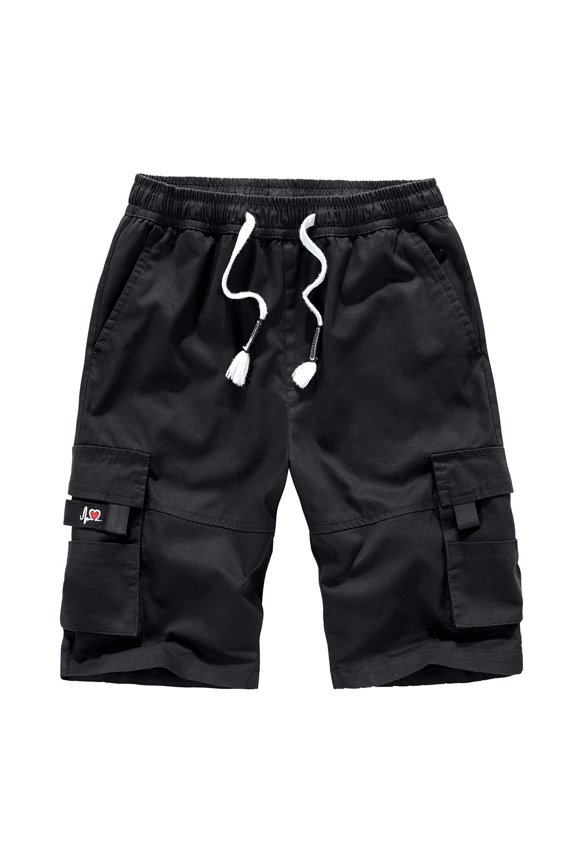 Plus Size Cargo Shorts for Men Casual Elastic Waist Drawstring Half Trousers Baggy Multi Pockets Outdoors Sports 5 Inch Pants
