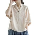 thumbnail image 1 of fartey Plus Size Cotton Linen Blouses for Women Half Sleeves Vintage T Shirts Lounge Floral Embroidery Shirt Loose Fit Split V Neck Holiday Blouse Tops, M-4XL, 1 of 6