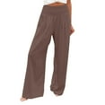thumbnail image 1 of fartey Prime Day Deals Today 2024 Womens Cotton Linen Wide Leg Pants Breathable Solid Color Lounge Beach Pants Elastic High Waist Pockets Baggy Trousers, 1 of 6