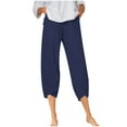 thumbnail image 1 of fartey 2025 Capri Pants for Women Cotton Linen Elastic Waist Tulip Hem Pockets Baggy Trousers Solid Color Breathable Casual Beach Trousers, 1 of 5