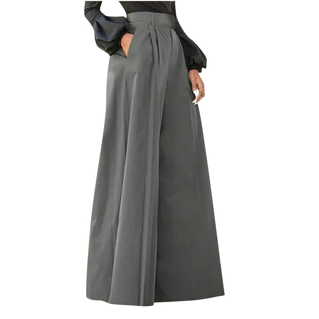 fartey Prime Day Deals Today 2024Wide Leg Pants for Women Summer Autumn Button Pockets Zipper Button Lounge Trousers Loose Fit High Waist Solid Color Pleated Trousers