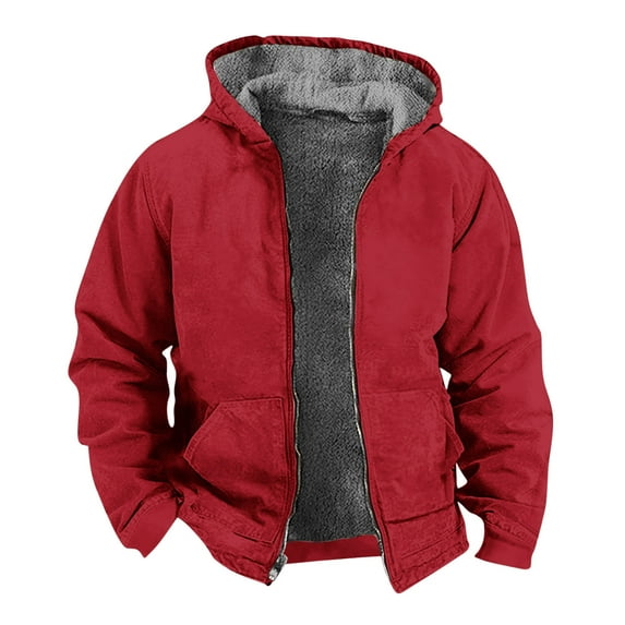 fartey Sherpa Lined Hooded Coats for Men Plus Size Zip Up Hoodie Jackets with Pockets Long Sleeves Solid Color Thermal Winter Camp Night Outerwear, S-5XL