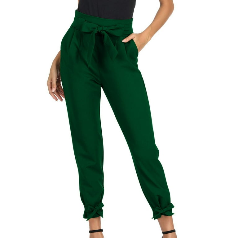 fartey Wide Leg Pants for Women 2023 High Paperbag Waist Solid Color Slim  Trousers with Waist Tie Pockets Lounge Vacation Work Pants
