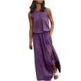 thumbnail image 1 of fartey Summer Tank Dresses for Women Solid Color Sleeveless Crewneck Maxi Dress with Pockets Tunic Pleated Side Split Hem Sundress, 1 of 5