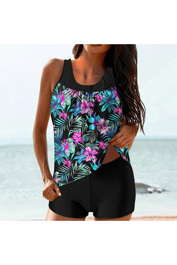 Tankini Swimsuits for Women Two Piece Bathing Suits Tank Tops with Bottoms 2 Piece Modest Swimwear Sets Multicolor M