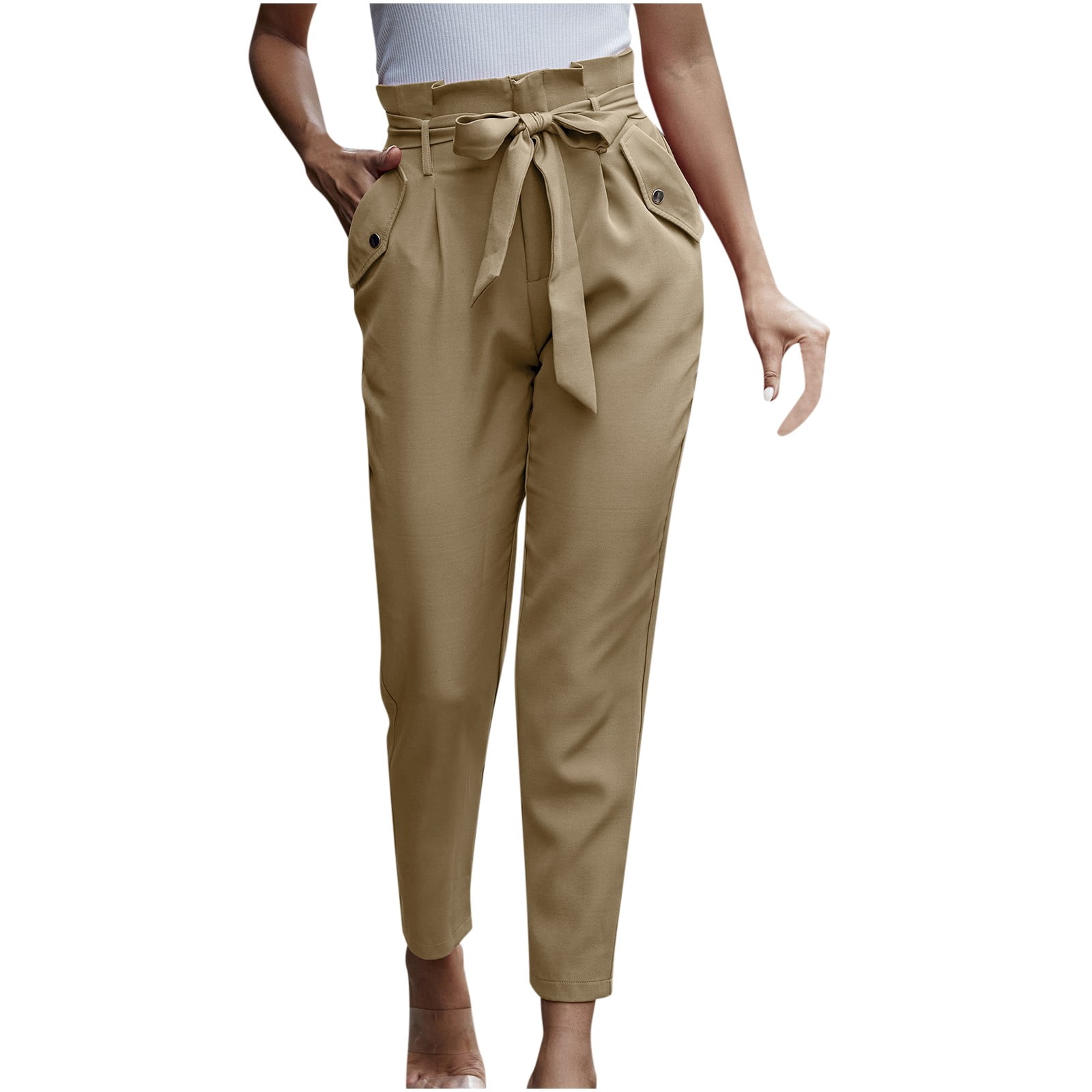 fartey Wide Leg Pants for Women 2024 High Paperbag Waist Solid  display picture 1