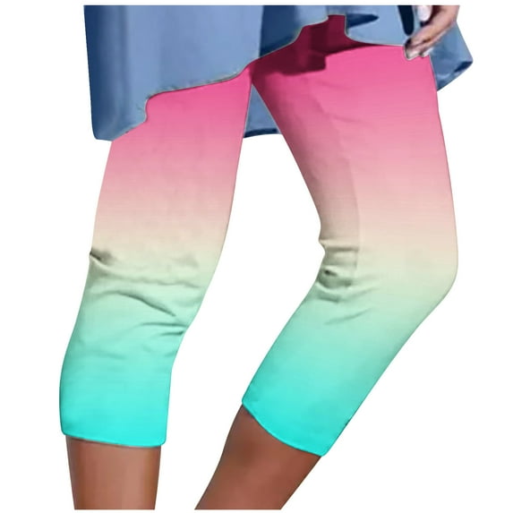 fartey Women 2024 Yoga Capri Pants Trendy Stretchy Gradient Printing 3/4 Length Pants Casual High Waisted Elastic Beach Crop Pants Slim Comfy Vacation Joggers Cropped Ankle Trousers