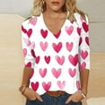 thumbnail image 1 of fartey Women 3/4 Sleeves Pink Blouses Plus Size Valentine Day T Shirt Cute Love Heart Graphic Print Tops Funny Romantic V Neck Fashion Tee Shirts, S-5XL, 1 of 5