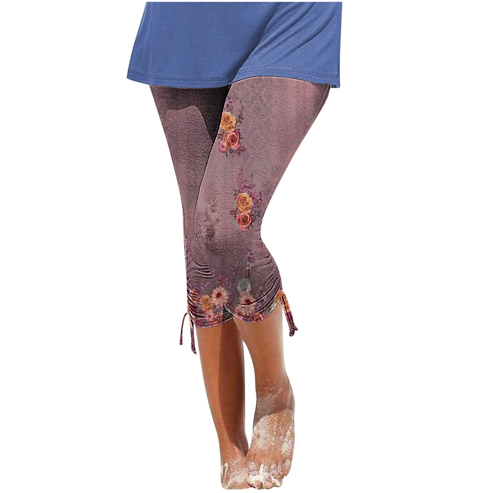 fartey Women Capris Plus Size Floral Printing Capri Pants with Button Zipper Straight Leg Cropped Pants Casual Pocketed Stylish Summer Holiday Crop Pants Walmart