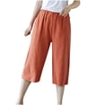 thumbnail image 1 of fartey Women Cotton Linen Capri Pants 2024 Summer Lounge Solid Color Pockets 3/4 Pants Slim Fit Elastic High Waist Below Knee Shorts, 1 of 7