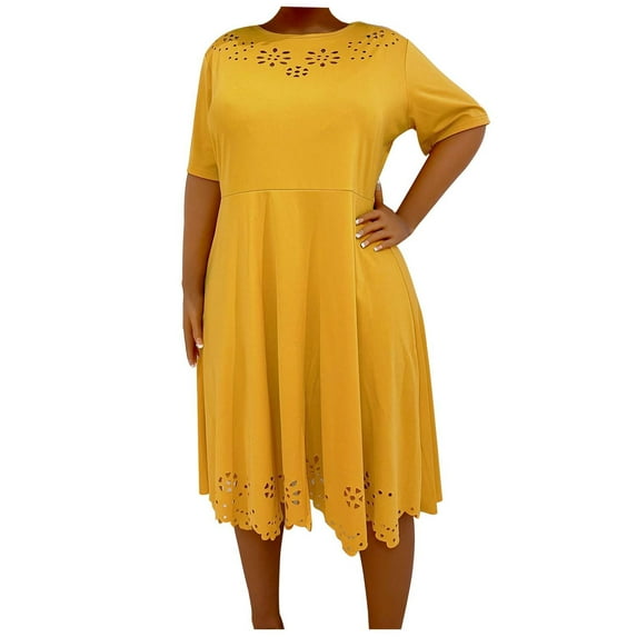 fartey Women Cotton Linen Dress Plus Size Baggy Solid Color Lapel Maxi Sundress Breathable 3/4 Sleeve Irregular Split Hem Dresses, S-5XL