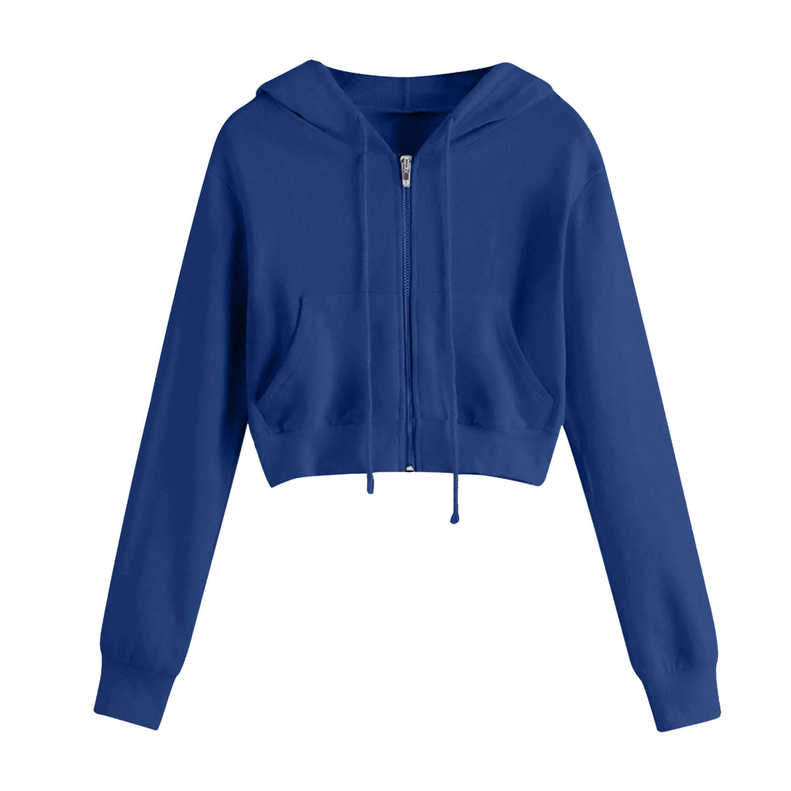 fartey Women Fleece Lined Crop Hoodies Warm Zip Up Long Sleeve Cozy Jacket Top Casual Solid Color Trendy Hooded Sweatshirt Outwear