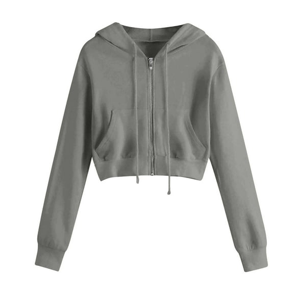 fartey Women Fleece Lined Crop Hoodies Warm Zip Up Long Sleeve Cozy Jacket Top Casual Solid Color Trendy Hooded Sweatshirt Outwear