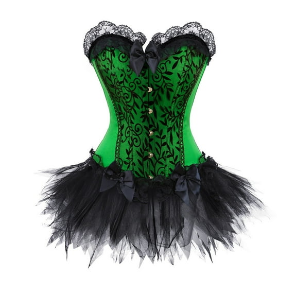 fartey Women Gothic Lace Corset Skirts Outfits Tummy Control Vintage Medieval Caop Top Lace Patchwork Bow Knot Hem Monster Party Court Skirts Set