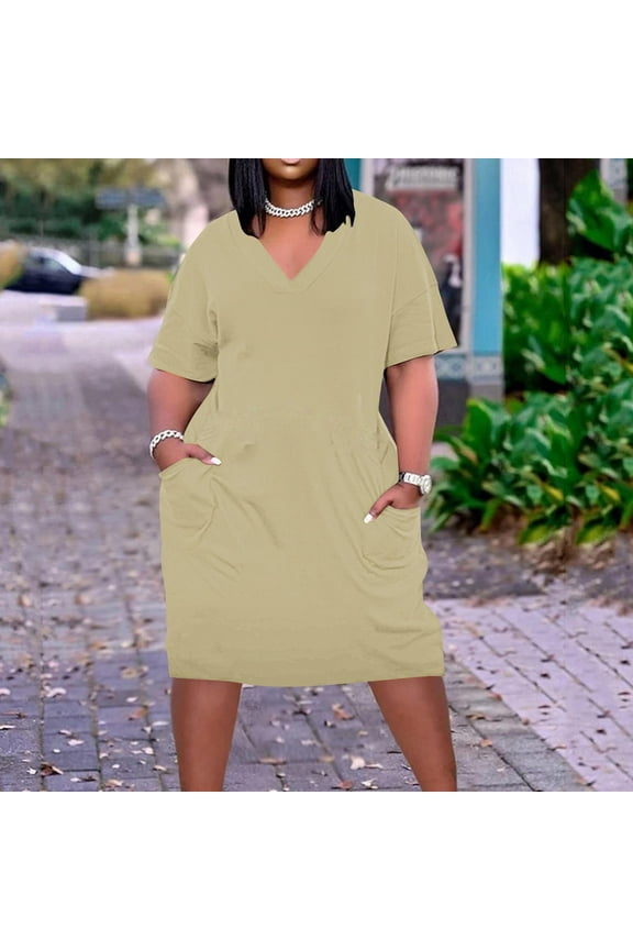 Women Plus Size Sundresses 2024 Trendy Baggy Tie Dye Print Pockets Mini Dresses Lounge V Neck Short Sleeve Vacation Dress, L-5XL