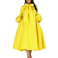 thumbnail image 1 of fartey Women Trendy A Line Dresses With Bow Tie Puff Long Sleeve Sundress Tunic FIt Solid Color Maxi Dress Elegant Fashion Flared Holiday Party Sundresses with Pockets, 1 of 8