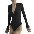 thumbnail image 1 of fartey Women's 2025 Trendy Deep V Neck Long Sleeve Button Front Top Ribbed Knit Solid Color Lightweight Bodysuit Jumpsuit, 1 of 5