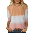 thumbnail image 1 of fartey Women's 3/4 Length Sleeve Shirts Trendy Color Block Print T-Shirt Casual Tunic Three Quarter Length Sleeve Tops Soft Stretchy Round Neck Holiday Pullover Top, 1 of 5