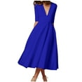 thumbnail image 1 of fartey Women's 3/4 Sleeves A Line Dress Deep V Neck Maxi Dresses with Pockets Flared Swing Sundress Soft Stretch Prom Evening Party Dress, 1 of 7