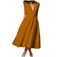 thumbnail image 1 of fartey Women's 3/4 Sleeves A Line Dress Deep V Neck Maxi Dresses with Pockets Flared Swing Sundress Soft Stretch Prom Evening Party Dress, 1 of 7
