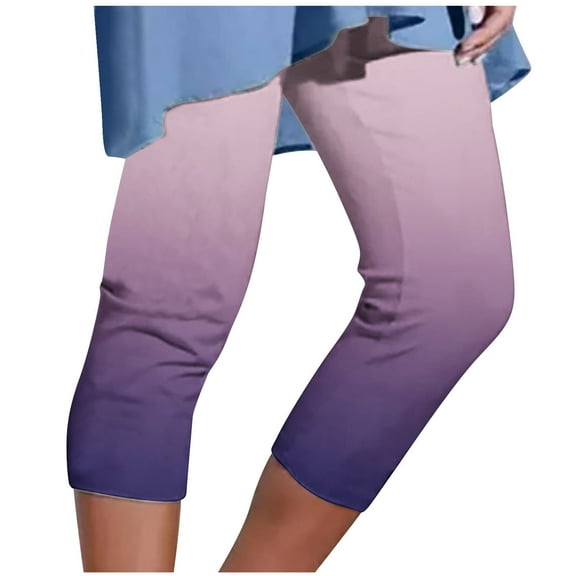 fartey Women's Capri Pants Plus Size Gradient Printed Stylish Beach Crop Pants Lounge Summer Elastic High Waist 3/4 Length Pants Slim Fitted Yoga Joggers Cropped Pants, S-5XL