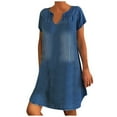 thumbnail image 1 of fartey Women's Casual Denim Dresses Roomy Fit Split V Neck Mini Sun Dress 2025 Summer Short Sleeves Jean Dresses Vintage Western Denim Sundresses, 1 of 9