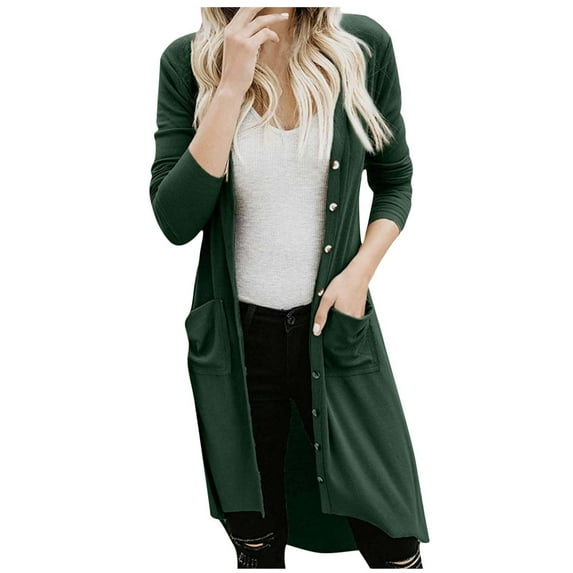 fartey Women's Long Cardigans Lightweight Button Down High Low Soft Solid Knit Loose Duster Cardigans with Pockets