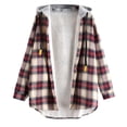 thumbnail image 1 of fartey Women's Plaid Fleece Lined Hooded Jacket Button Up Oversized Fuzzy Coat Checkered Flannel Hoodie Jacket, 1 of 8