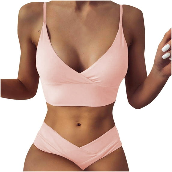 fartey Women's Two Piece Swimsuit Solid Color High Waisted Bikini Sets with Straps Camisole Top Swimwear for Beach and Party