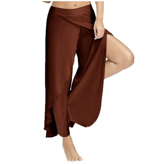 fartey Women's Wide Leg Capri Pants Plus Size Irregular Side Split Hem Trousers Solid Color Lounge Yoga Athletic Trousers