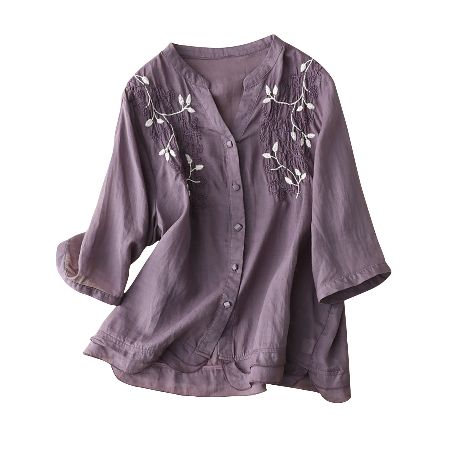 Linen Cotton Floral Button-Front Blouse main image 0