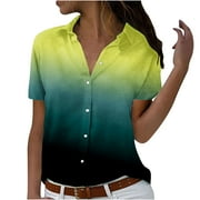 fartey Womens Button Down Shirts Plus Size Short Sleeve Lapel Cardigan Tops Tunic Comfy Gradient Print Trendy Vacation Top, S-6XL