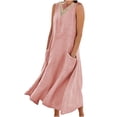 thumbnail image 1 of fartey Womens Cotton Linen Tank Sundresses with Pockets Sleeveless Maxi Dress Loose Comfort Solid Color Tank Vest Dresses Lounge Crewneck Beach Holiday Flowy Sundress, 1 of 8