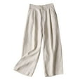 thumbnail image 1 of fartey Womens Cotton Linen Wide Leg Pants 2024 Summer Zipper Button Solid Color Casual Pants Drawstring Elastic Waist Pockets Relaxed Trousers, 1 of 7