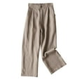 thumbnail image 1 of fartey Womens Cotton Linen Wide Leg Pants 2025 Summer Zipper Button Solid Color Casual Pants Drawstring Elastic Waist Pockets Relaxed Trousers, 1 of 6