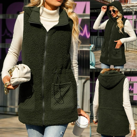 fartey Womens Fuzzy Fleece Vest, Casual Warm Sleeveless Zip Up Sherpa Vest Jacket with Pockets for Fall/Winter