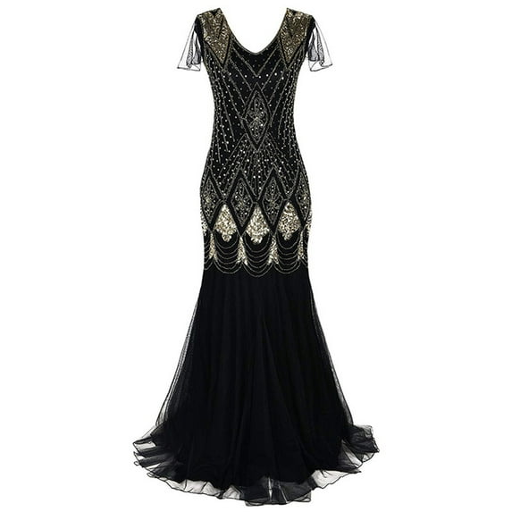 fartey Womens Lace Sparkly Sequins Dress Vintage Batwing Short Sleeve Wedding Dresses Slim Fit Layered Flared Swing Maxi Sundress Trendy V Neck Evening Party Prom Dresses
