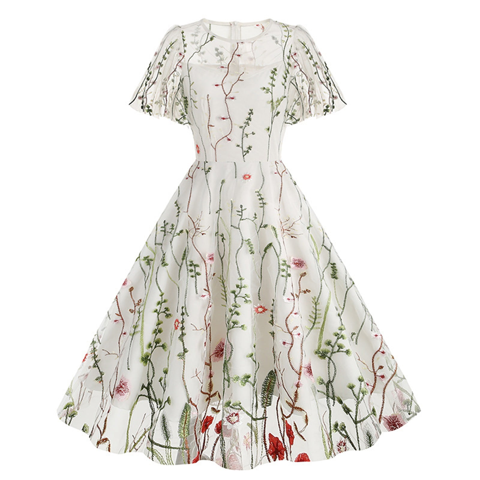 French Style 1950s Hepburn Vintage Casual Swing Cotton Elegant Women's Flare Tunic Midi Sundress Pinup Rockabilly Dress