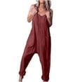 thumbnail image 1 of fartey Womens Plus Size Cotton Linen Romper with Pockets Strap Solid Color Jumpsuits Baggy Breathable Sleeveless V Neck Overalls, S-5XL, 1 of 7