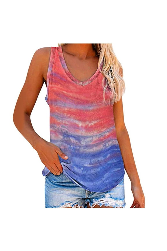 Womens Trendy Tank Tops 2024 Summer Tie Dye Print Vest Blouses Tunic Casual Sleeveless V Neck Lightweight Soft Shirts