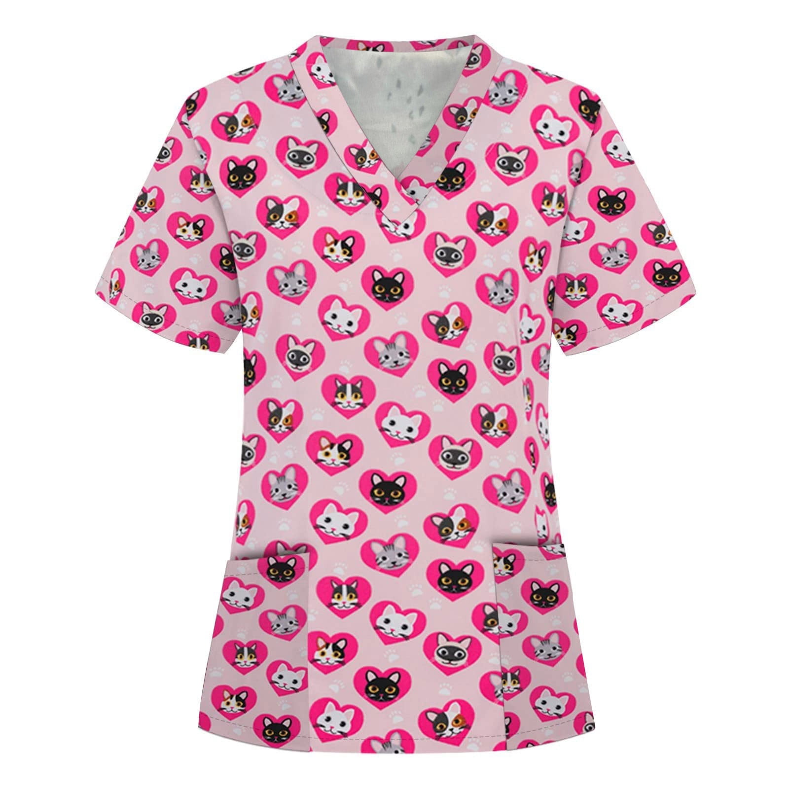 fartey Womens Valentine's Day Scrub Shirts Tunic Fit Love Heart Graphic ...