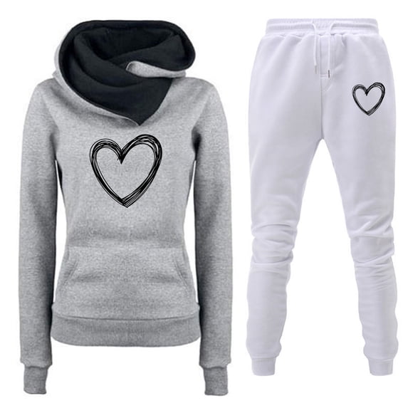 fartey Workout Sets for Women 2 Piece Love Heart Graphic Long Sleeve Hoodies and Pants Fleece Sports Tracksuit Sweatsuit