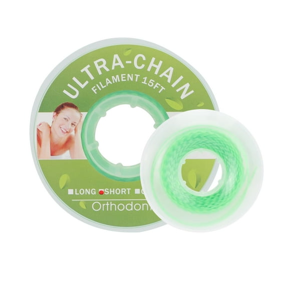 faruijie Colourful Elastic Power Chain for Braces Dental Orthodontic Powerchains 3 Sizes Ortho Rubber Band(Long,Green 14#)