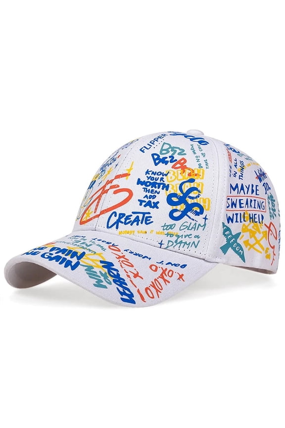 fashion Letter Baseball Cap Graffiti Sun Hip Hop Cap Visor Spring Hat Men Adjustable Cotton Cap Unisex Black White Hiphop Hat, K-pop Boys Outdoor Snapback Hat,Dad Hat, Duck Cap,Shade hat